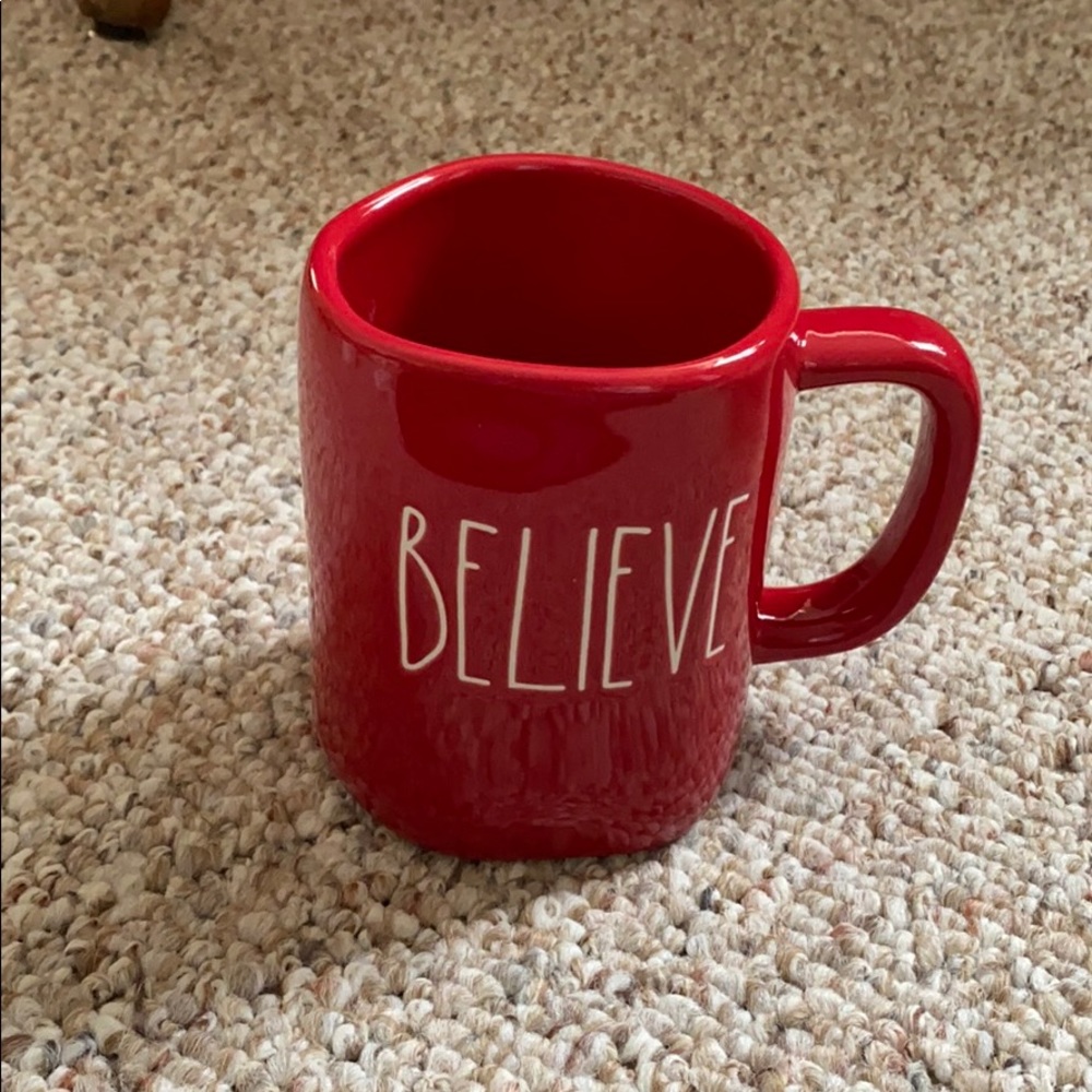 Rae Dunn Red Believe mug